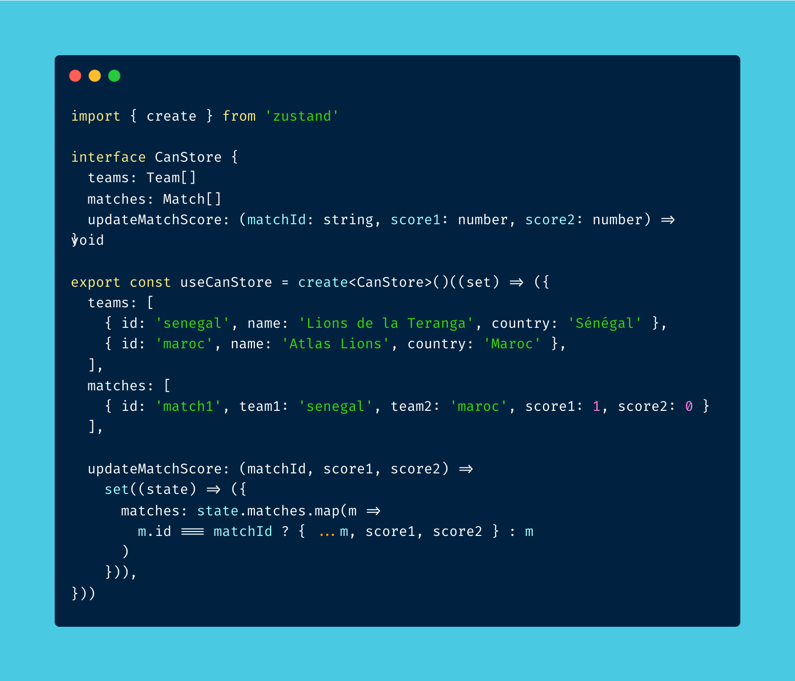 Store Zustand complet pour la CAN